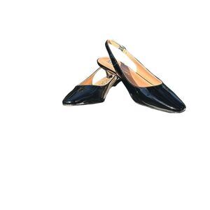 Merrori Black Patent Buckle Sling Back Kitten Heel Size 7